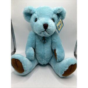December turquoise Fur Felt birthstone bear 10” sitting plush necklace Vintage